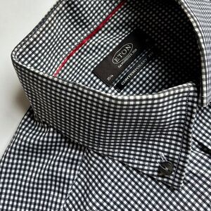 ETON contemporar black & white  checkered cotton shirt Sz 15 3/4 made in Europe